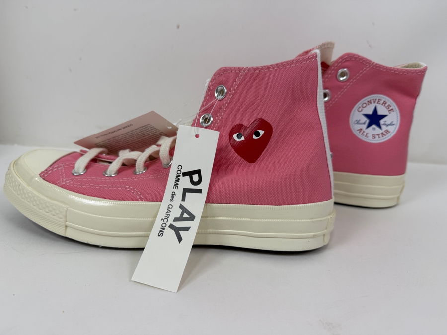 New Comme Des Garcons Play Converse Chuck Taylor All Star High Top Pink Heart Logo Sneakers Women's Size 8 (HA) [Photo 3]