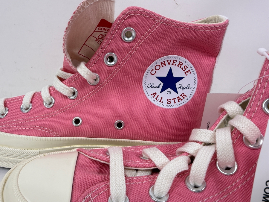 New Comme Des Garcons Play Converse Chuck Taylor All Star High Top Pink Heart Logo Sneakers Women's Size 8 (HA) [Photo 4]