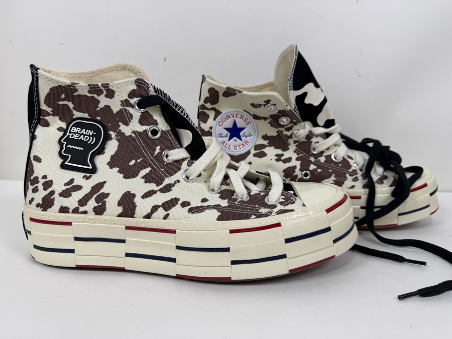 New Converse Chuck Taylor All Star Platform High Top Cow Print Sneakers With Brain Dead Collaboration Women's Size 8 (HA) [Photo 2]