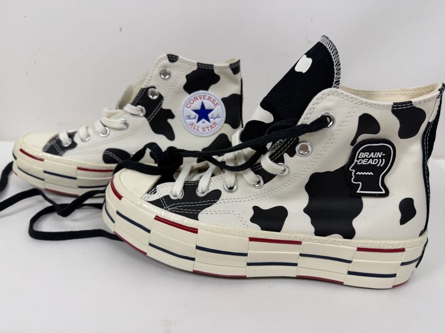 New Converse Chuck Taylor All Star Platform High Top Cow Print Sneakers With Brain Dead Collaboration Women's Size 8 (HA) [Photo 6]