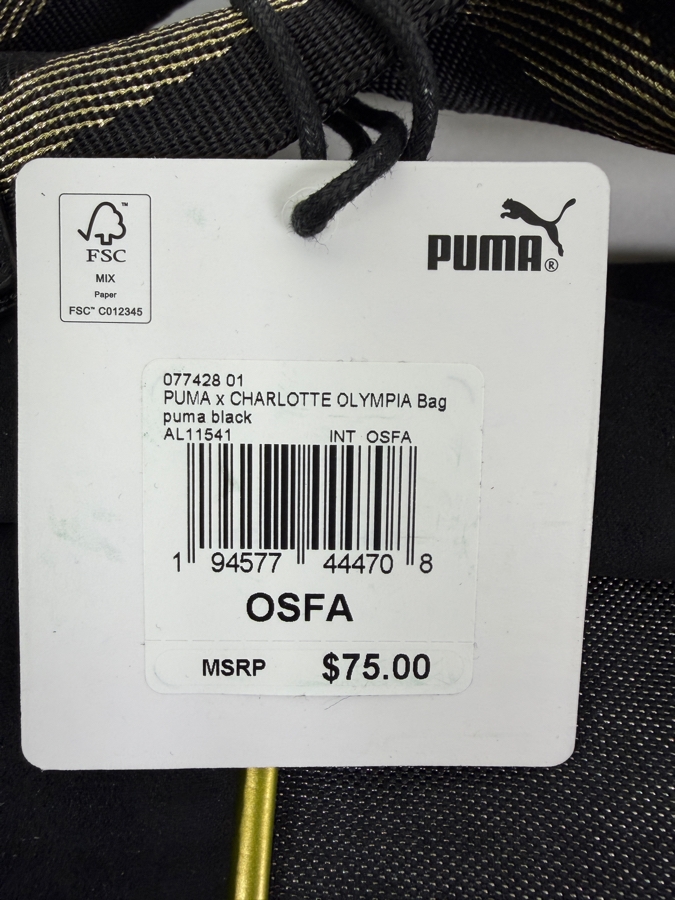 New Puma X Charlotte Olympia Bag Black With Gold Cat Face Design And Striped Strap Retails $75 (HA) [Photo 3]