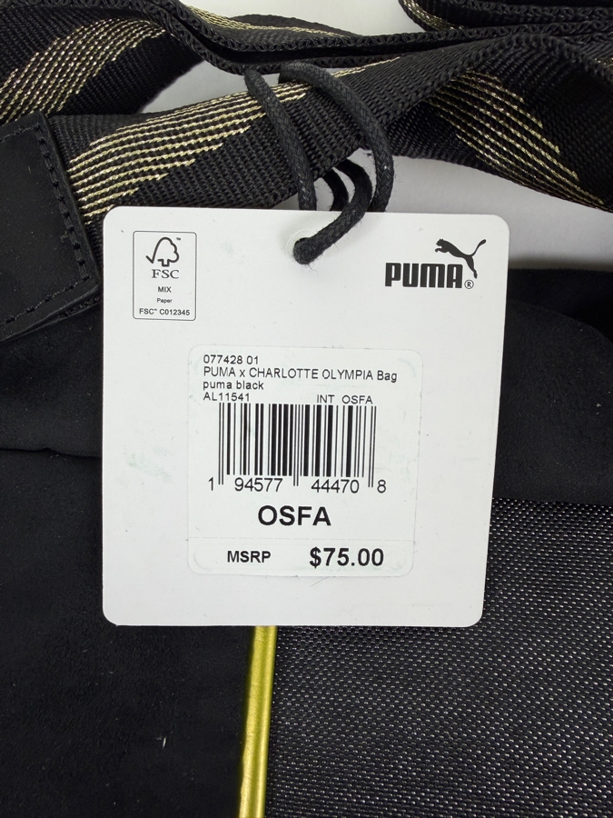 New Puma X Charlotte Olympia Bag Black With Gold Cat Face Design And Striped Strap Retails $75 (HA) [Photo 2]