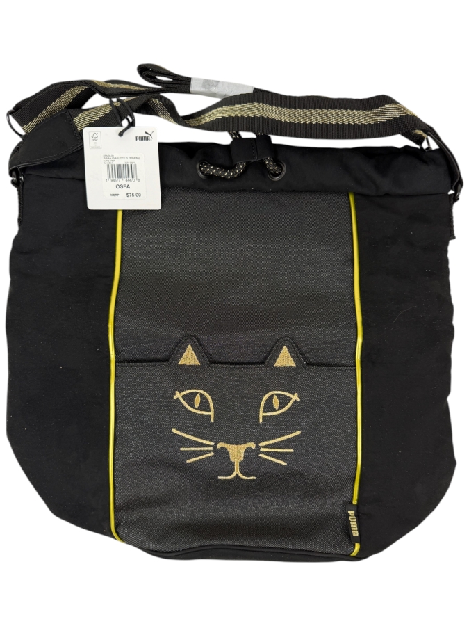 New Puma X Charlotte Olympia Bag Black With Gold Cat Face Design And Striped Strap Retails $75 (HA)