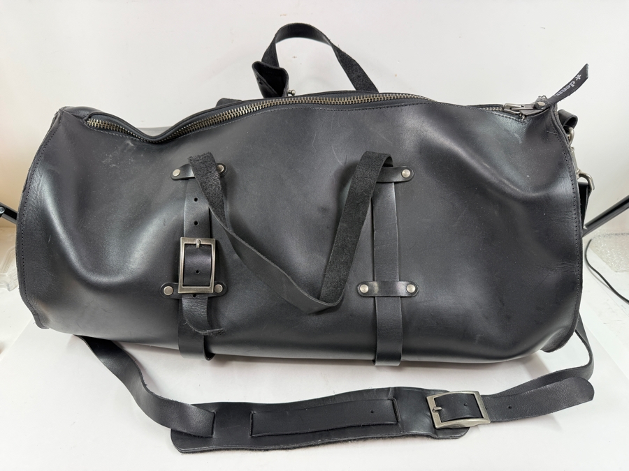 Dean Black Leather Duffle Bag 21'L Retails $550 (HA) [Photo 4]