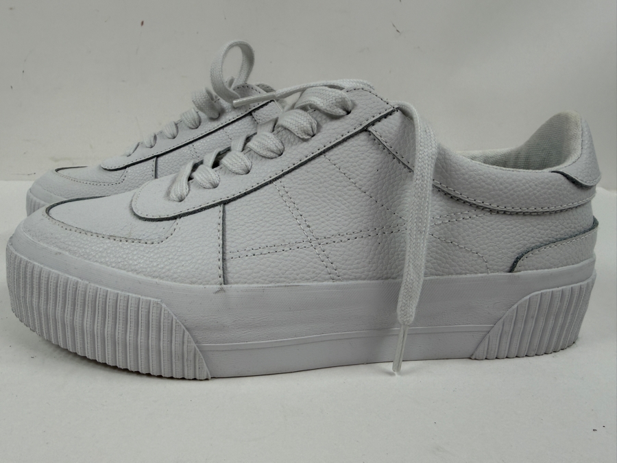 New Asos White Textured Leather Platform Lace Up Sneakers Size 7 (HA) [Photo 2]
