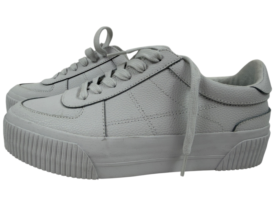 New Asos White Textured Leather Platform Lace Up Sneakers Size 7 (HA)
