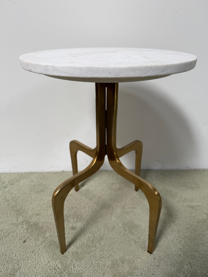 CB2 Dorset Marble Side Table With Cast Aluminum Frame and Shiny Gold Finish 14'W X 20'H (HA) [Photo 3]
