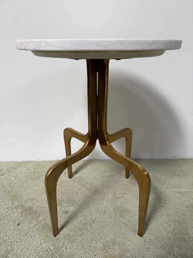 CB2 Dorset Marble Side Table With Cast Aluminum Frame and Shiny Gold Finish 14'W X 20'H (HA) [Photo 4]