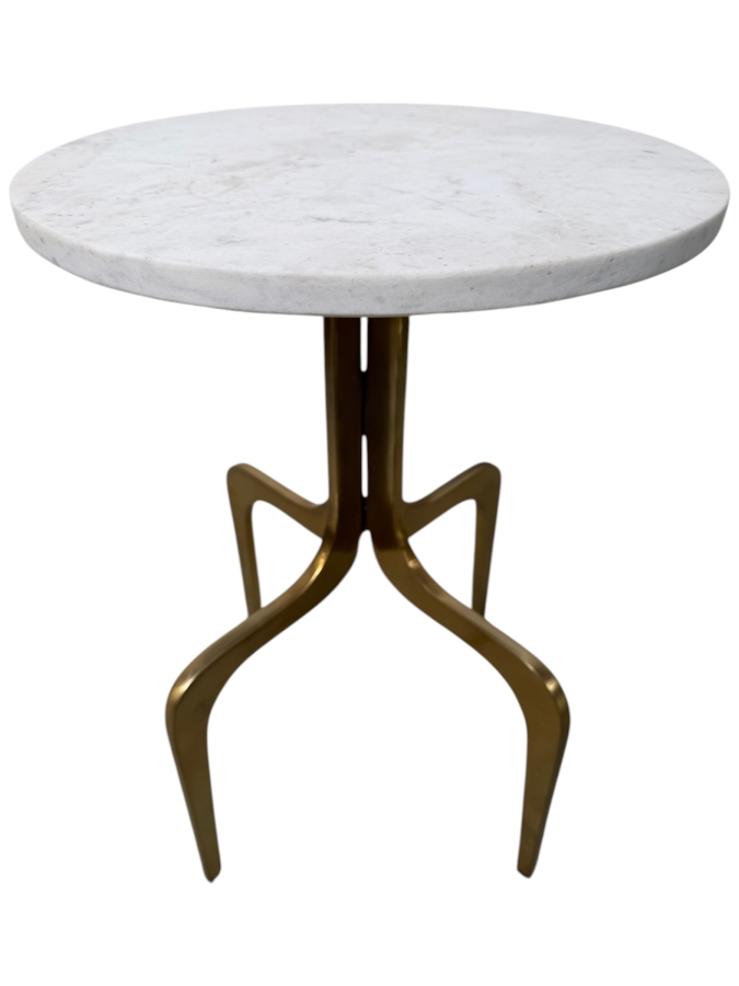 CB2 Dorset Marble Side Table With Cast Aluminum Frame and Shiny Gold Finish 14'W X 20'H (HA)