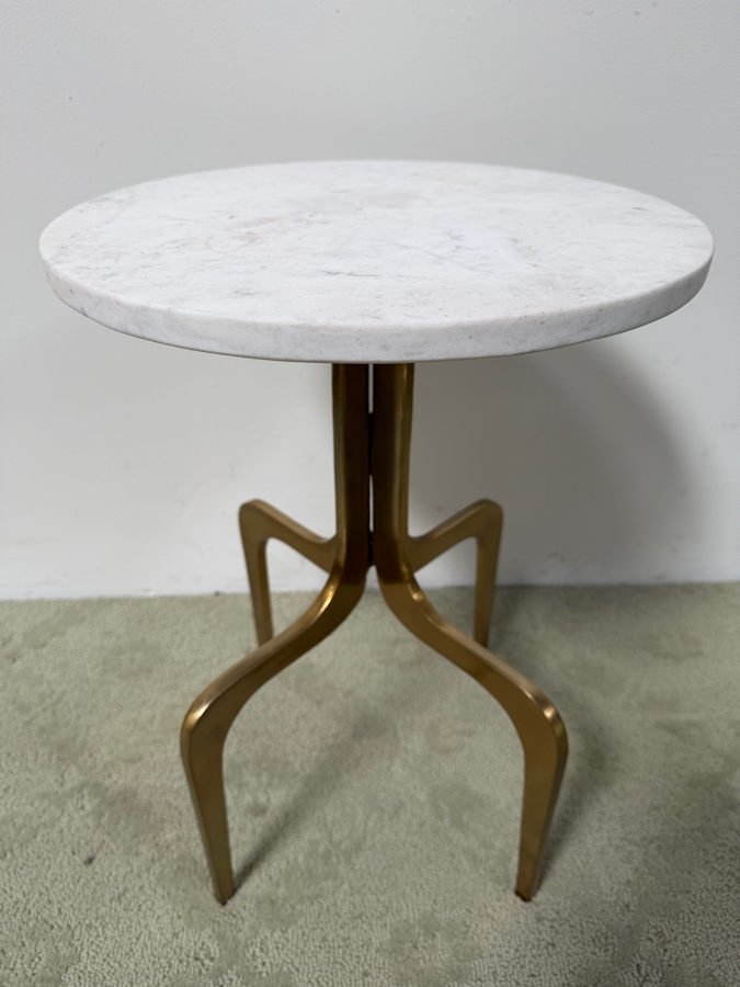 CB2 Dorset Marble Side Table With Cast Aluminum Frame and Shiny Gold Finish 14'W X 20'H (HA) [Photo 2]