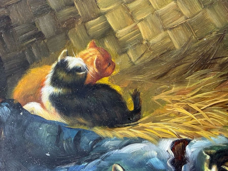 Just Added - Original Cats Painting On Board Artist Unknown 10 X 8 [Photo 4]