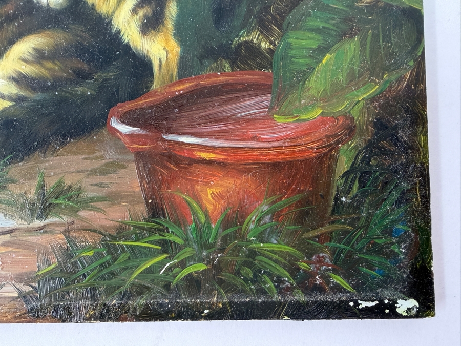 Just Added - Original Cats Painting On Board Artist Unknown 10 X 8 [Photo 5]