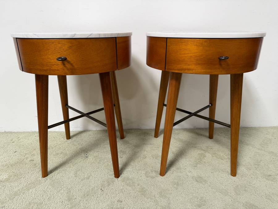 Pair Of West Elm Penelope Marble Topped Nightstands 18'W X 23'H Retails $800/Pair (HA) [Photo 2]