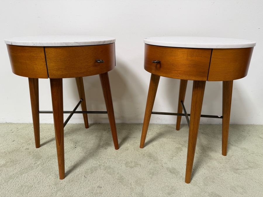 Pair Of West Elm Penelope Marble Topped Nightstands 18'W X 23'H Retails $800/Pair (HA) [Photo 7]
