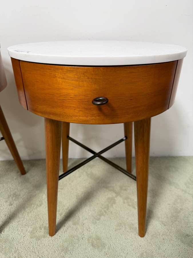 Pair Of West Elm Penelope Marble Topped Nightstands 18'W X 23'H Retails $800/Pair (HA) [Photo 4]