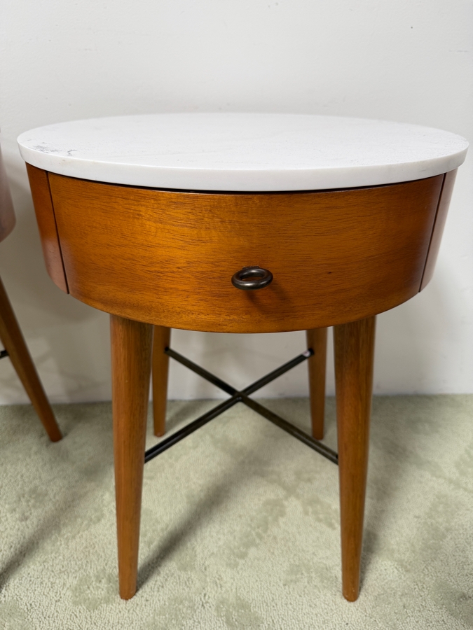 Pair Of West Elm Penelope Marble Topped Nightstands 18'W X 23'H Retails $800/Pair (HA) [Photo 5]