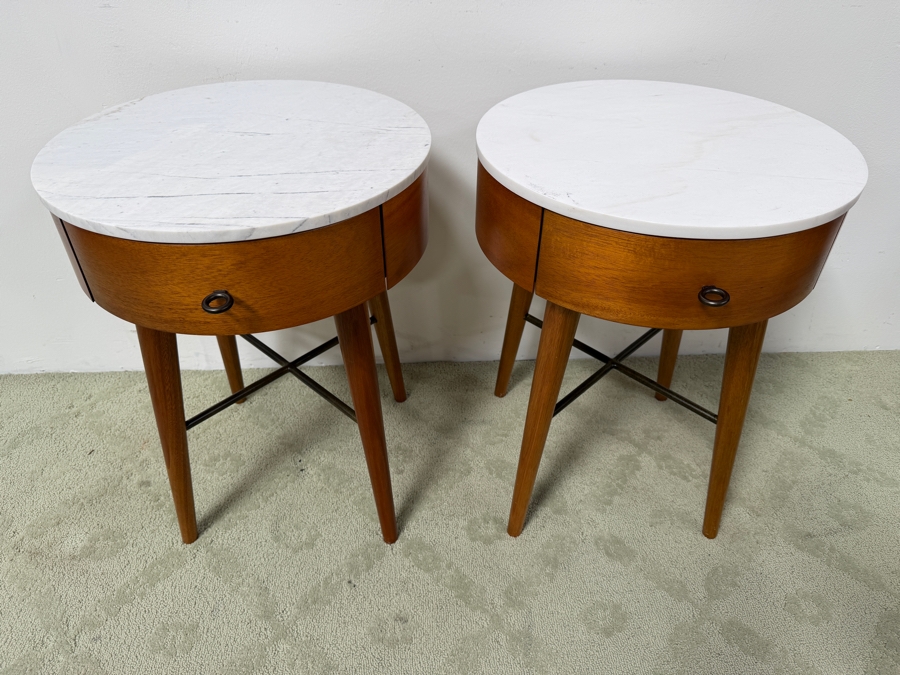 Pair Of West Elm Penelope Marble Topped Nightstands 18'W X 23'H Retails $800/Pair (HA) [Photo 3]
