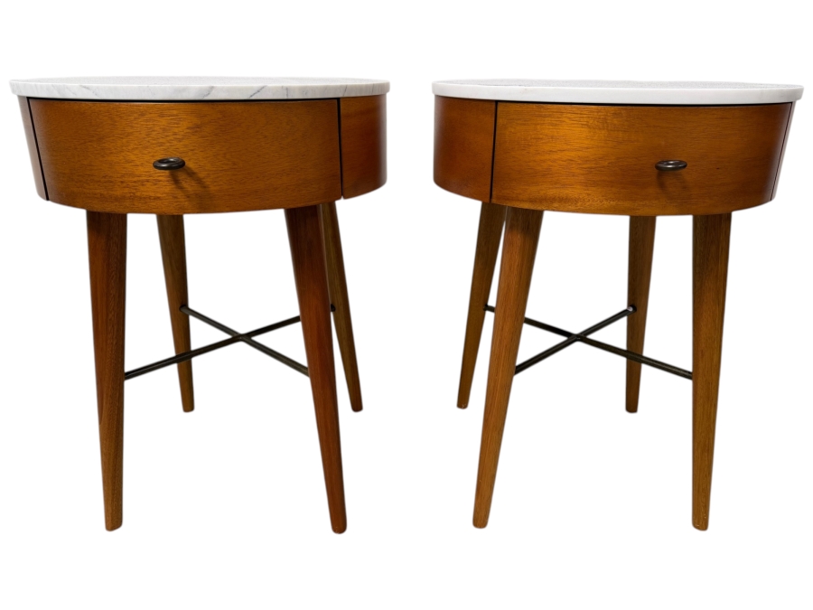 Pair Of West Elm Penelope Marble Topped Nightstands 18'W X 23'H Retails $800/Pair (HA)