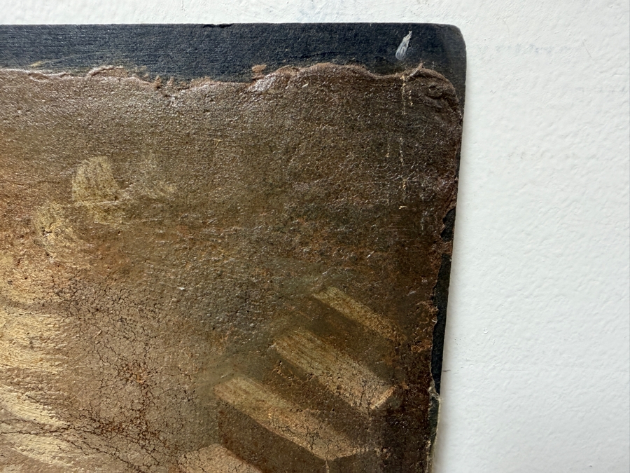 Antique Spanish Colonial Oil On Canvas Mounted On Board Painting Of The Immaculate Conception Showing The Virgin Mary Surrounded By Angels 32.5 X 48 In Gilt Wooden Frame 40 X 62 (RSF) [Photo 12]