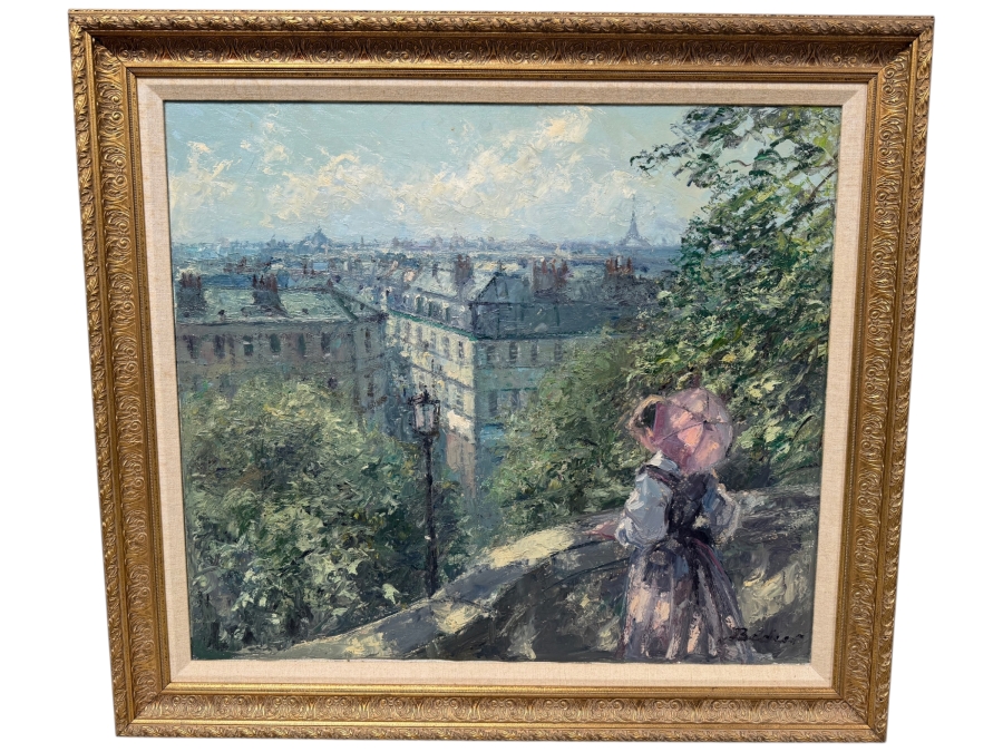 Hans Joseph Wilhelm Becker (1930-2013, German) Original French Impressionist Oil Painting On Canvas Of A Parisian Cityscape Artist Signature Illegible 32 X 28 Framed 39 X 35 (RSF)