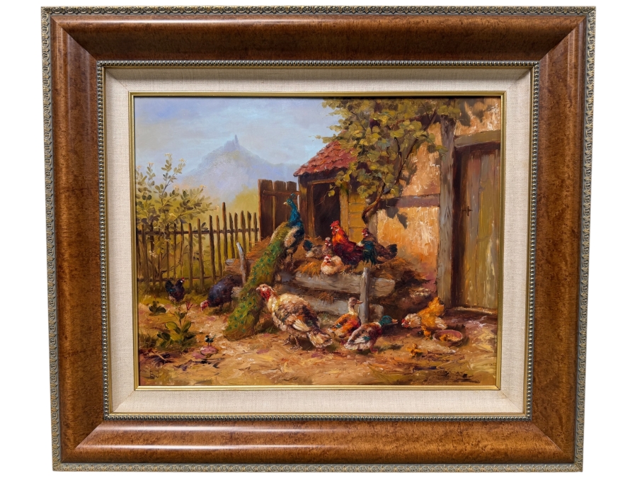 Bernhard De Jong (B. 1950, Dutch) Original Painting On Board Titled 'At The Farm' 19.5 X 15.5 Framed 27 X 23 Retailed $2,500 (RSF) [Photo 2]