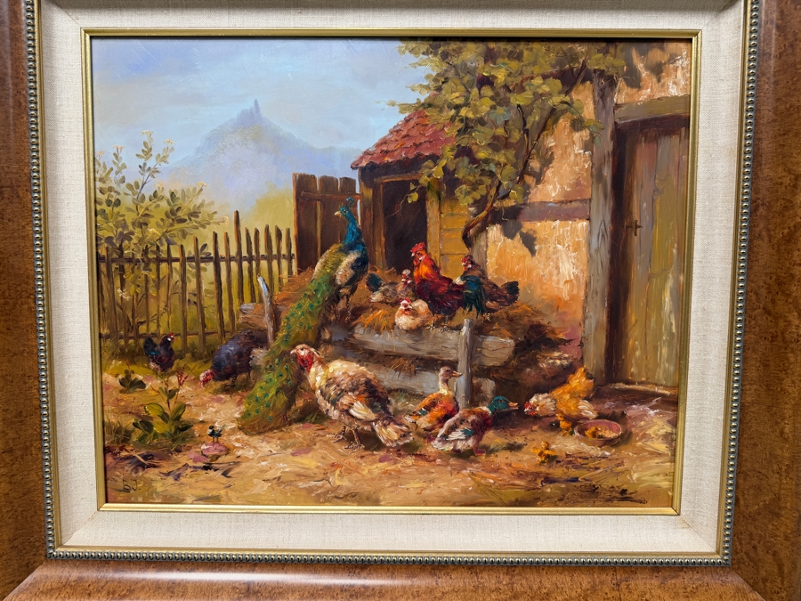 Bernhard De Jong (B. 1950, Dutch) Original Painting On Board Titled 'At The Farm' 19.5 X 15.5 Framed 27 X 23 Retailed $2,500 (RSF) [Photo 3]