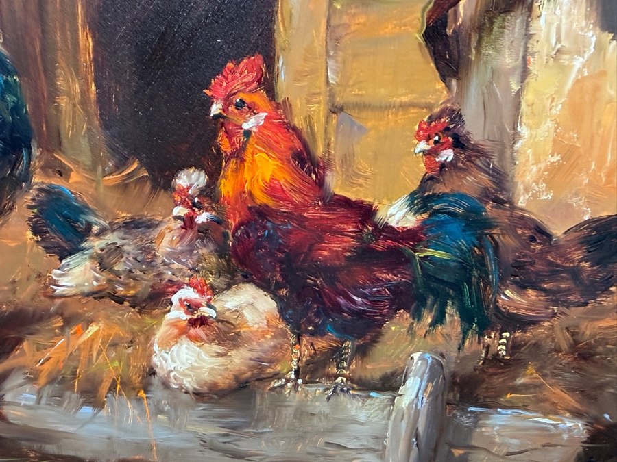 Bernhard De Jong (B. 1950, Dutch) Original Painting On Board Titled 'At The Farm' 19.5 X 15.5 Framed 27 X 23 Retailed $2,500 (RSF) [Photo 9]