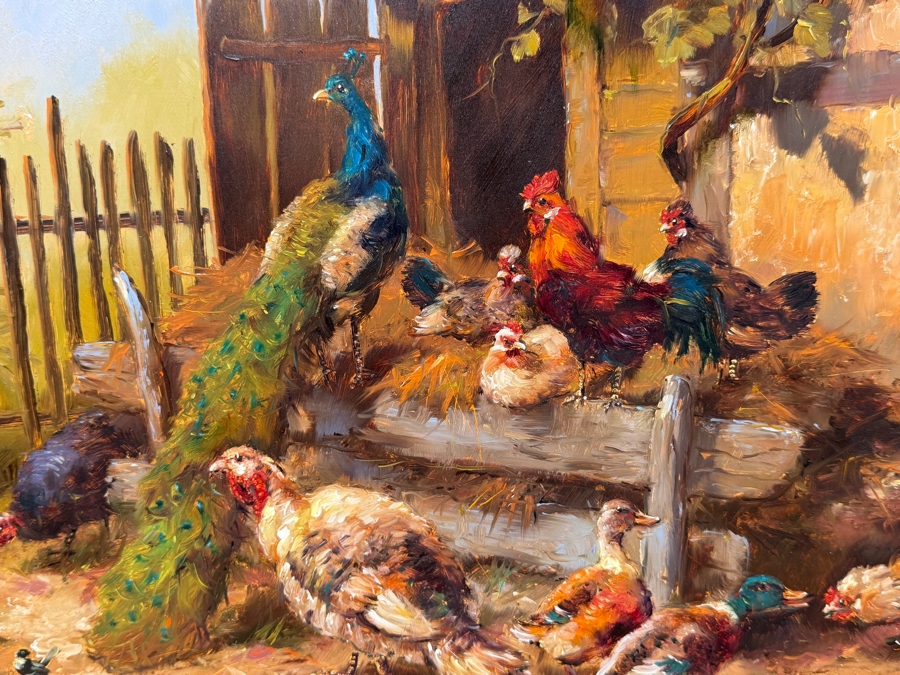 Bernhard De Jong (B. 1950, Dutch) Original Painting On Board Titled 'At The Farm' 19.5 X 15.5 Framed 27 X 23 Retailed $2,500 (RSF) [Photo 6]