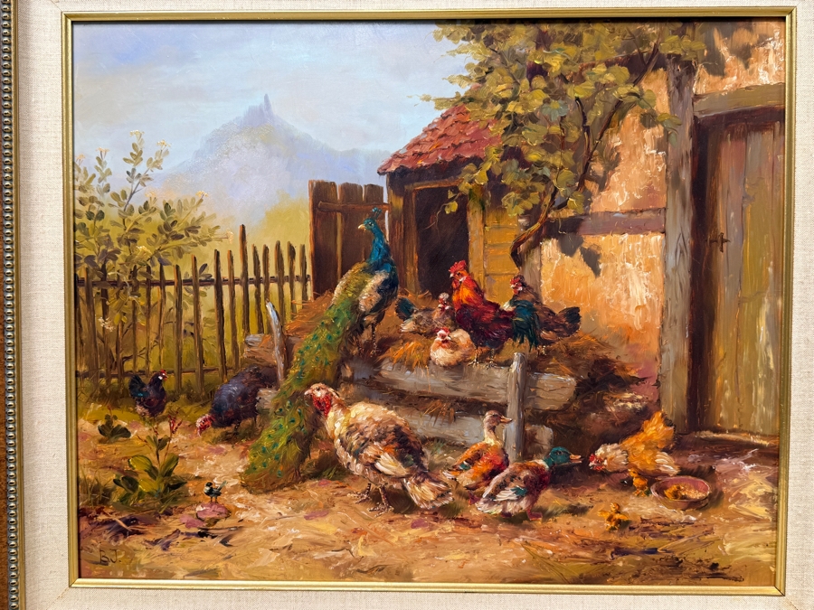 Bernhard De Jong (B. 1950, Dutch) Original Painting On Board Titled 'At The Farm' 19.5 X 15.5 Framed 27 X 23 Retailed $2,500 (RSF)