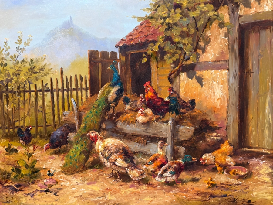 Bernhard De Jong (B. 1950, Dutch) Original Painting On Board Titled 'At The Farm' 19.5 X 15.5 Framed 27 X 23 Retailed $2,500 (RSF) [Photo 4]