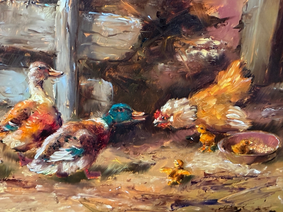 Bernhard De Jong (B. 1950, Dutch) Original Painting On Board Titled 'At The Farm' 19.5 X 15.5 Framed 27 X 23 Retailed $2,500 (RSF) [Photo 10]