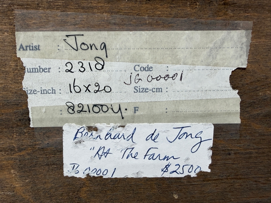Bernhard De Jong (B. 1950, Dutch) Original Painting On Board Titled 'At The Farm' 19.5 X 15.5 Framed 27 X 23 Retailed $2,500 (RSF) [Photo 14]