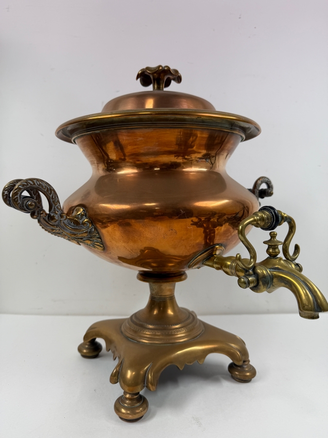 Antique English Copper And Brass Samovar Hallmarked W F 15W X 16H (RSF) [Photo 3]