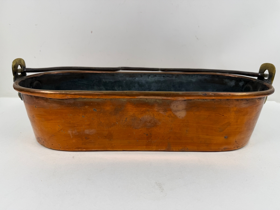 Antique French Copper Fish Poacher Kettel Poissonniere With Wrought Iron Handle 17W X 7D X 4H (RSF) [Photo 6]
