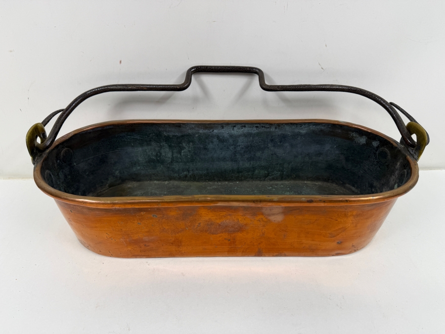 Antique French Copper Fish Poacher Kettel Poissonniere With Wrought Iron Handle 17W X 7D X 4H (RSF) [Photo 7]