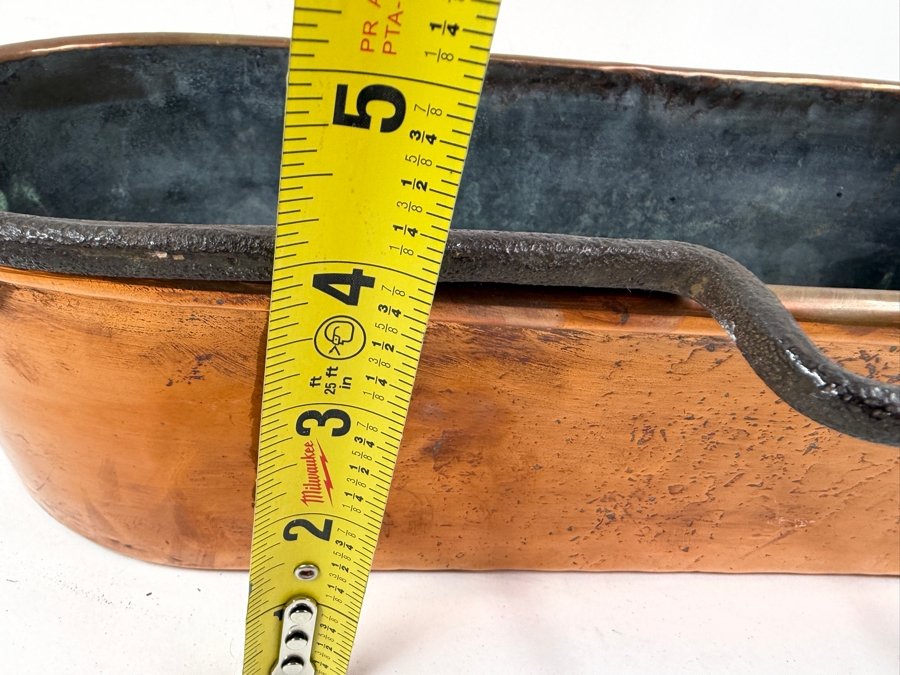 Antique French Copper Fish Poacher Kettel Poissonniere With Wrought Iron Handle 17W X 7D X 4H (RSF) [Photo 13]