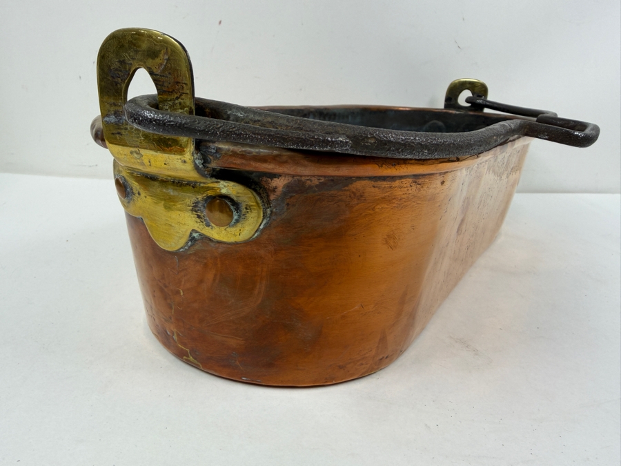 Antique French Copper Fish Poacher Kettel Poissonniere With Wrought Iron Handle 17W X 7D X 4H (RSF) [Photo 4]