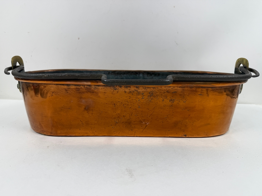 Antique French Copper Fish Poacher Kettel Poissonniere With Wrought Iron Handle 17W X 7D X 4H (RSF) [Photo 2]