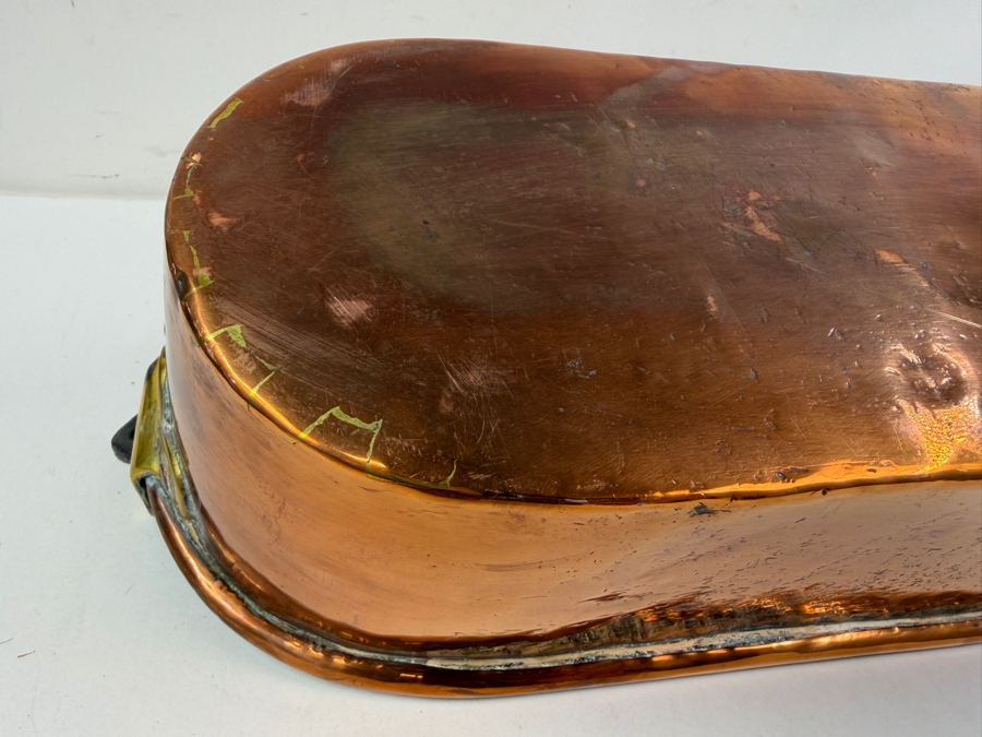 Antique French Copper Fish Poacher Kettel Poissonniere With Wrought Iron Handle 17W X 7D X 4H (RSF) [Photo 10]