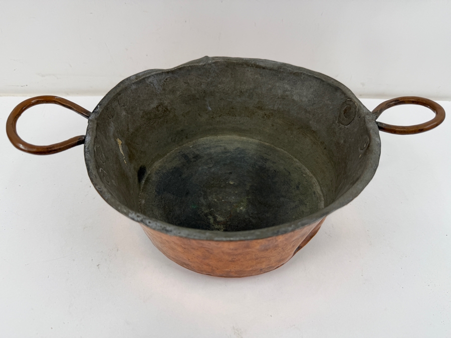 Antique Hand Wrought Copper Pot With Handles 9.5W X 4H (RSF) [Photo 3]