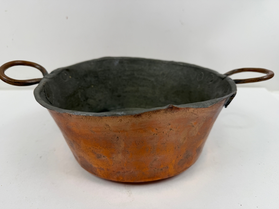 Antique Hand Wrought Copper Pot With Handles 9.5W X 4H (RSF) [Photo 4]