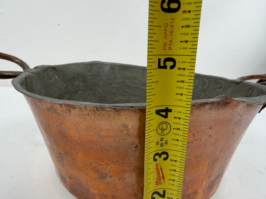 Antique Hand Wrought Copper Pot With Handles 9.5W X 4H (RSF) [Photo 10]