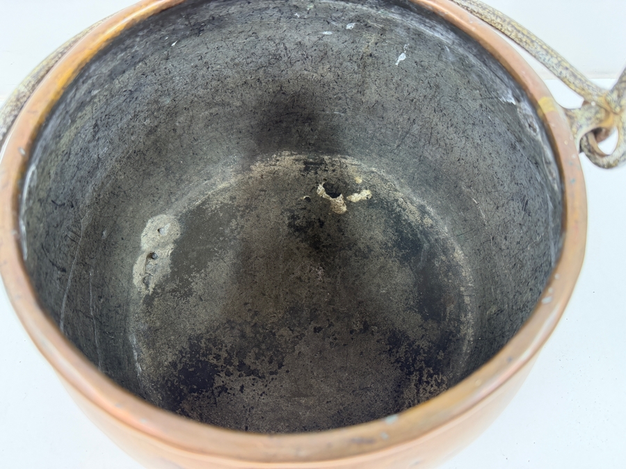 Antique Hand Wrought Copper Cauldron Pot With Wrought Iron Handle 12W X 8H (RSF) [Photo 9]