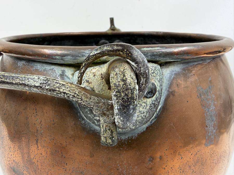 Antique Hand Wrought Copper Cauldron Pot With Wrought Iron Handle 12W X 8H (RSF) [Photo 6]