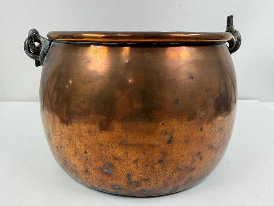Antique Hand Wrought Copper Cauldron Pot With Wrought Iron Handle 12W X 8H (RSF) [Photo 7]