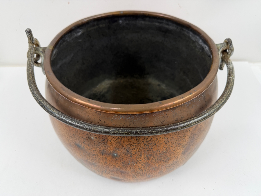 Antique Hand Wrought Copper Cauldron Pot With Wrought Iron Handle 12W X 8H (RSF) [Photo 3]