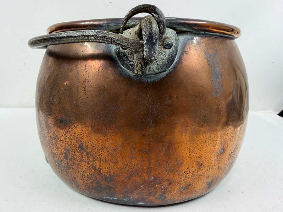 Antique Hand Wrought Copper Cauldron Pot With Wrought Iron Handle 12W X 8H (RSF) [Photo 5]