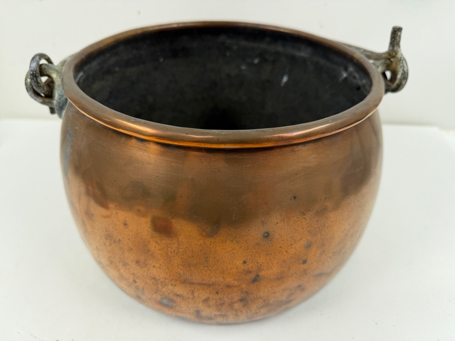 Antique Hand Wrought Copper Cauldron Pot With Wrought Iron Handle 12W X 8H (RSF) [Photo 8]