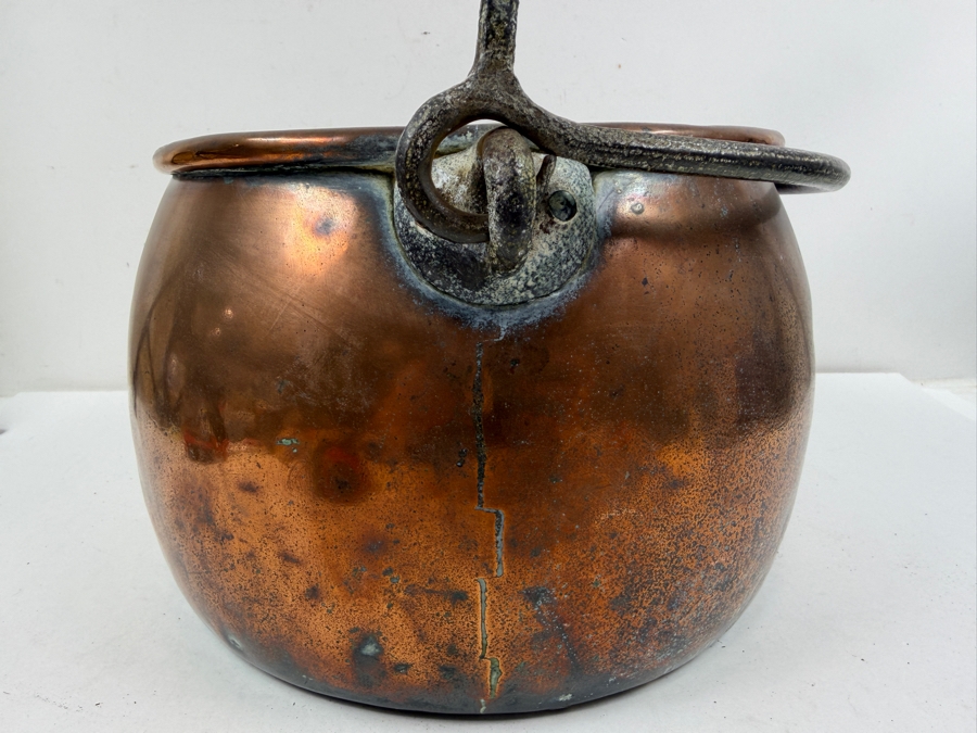 Antique Hand Wrought Copper Cauldron Pot With Wrought Iron Handle 12W X 8H (RSF) [Photo 10]