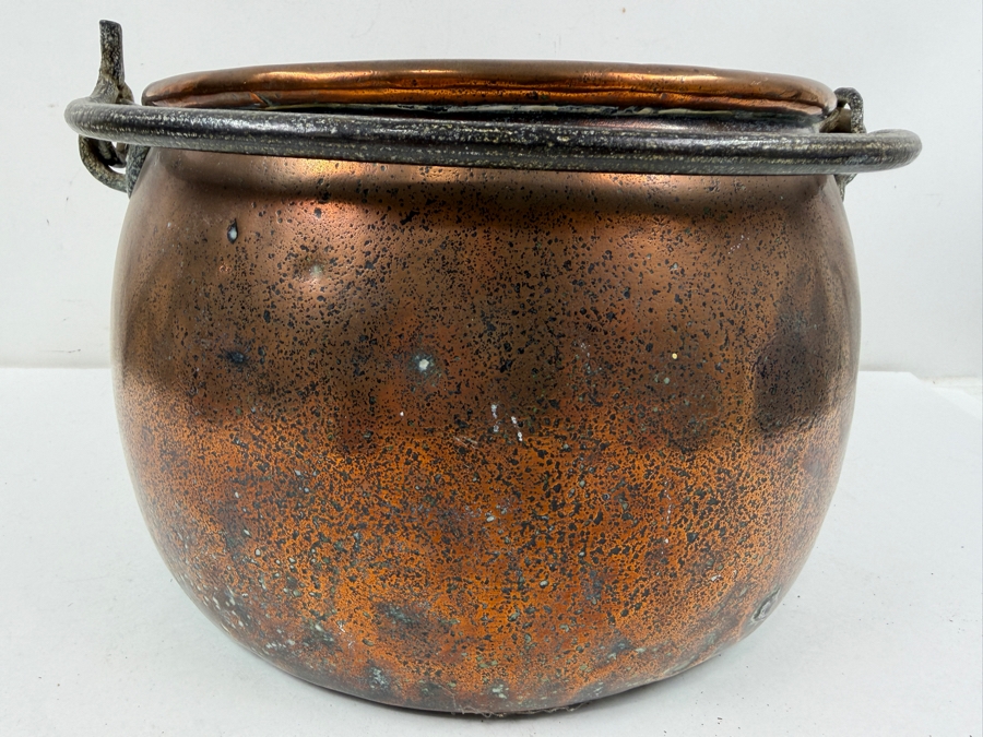 Antique Hand Wrought Copper Cauldron Pot With Wrought Iron Handle 12W X 8H (RSF) [Photo 4]